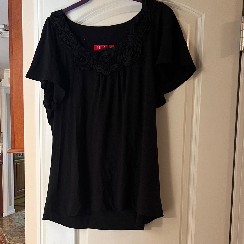 Elle Black Blouse with Floral Detail